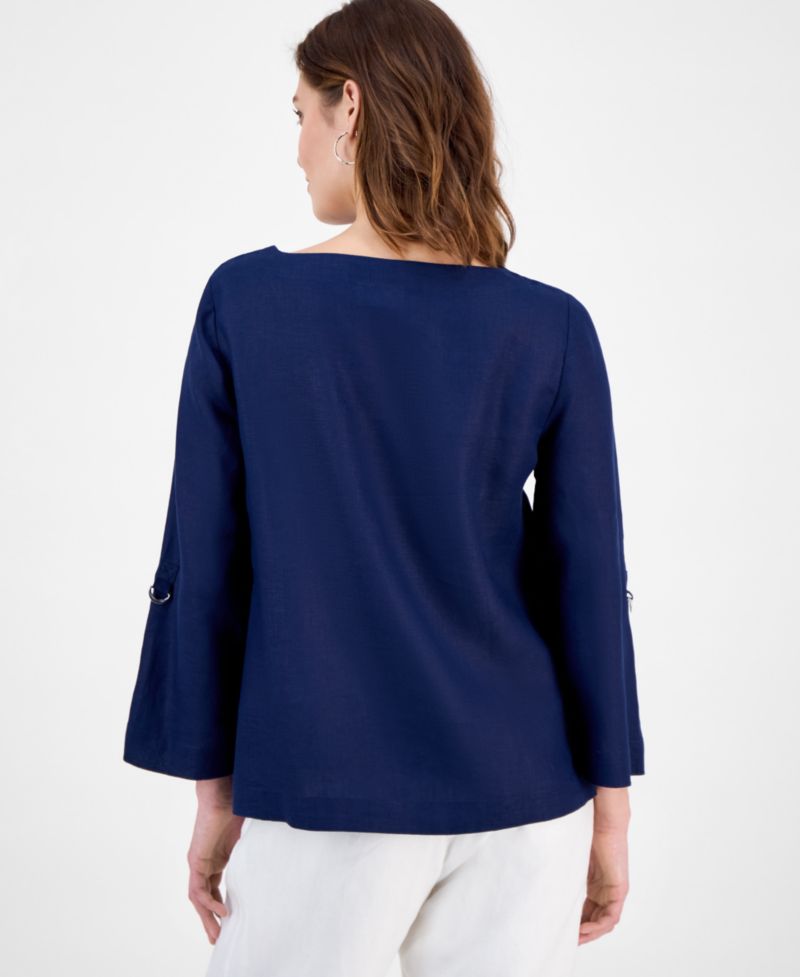 Petite 100% Linen Cuffed Top