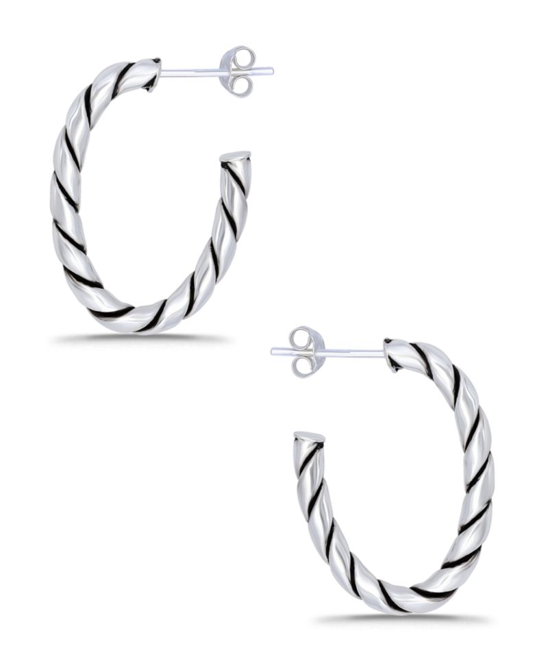 Oxidized Twist Half Hoop Post Earrings