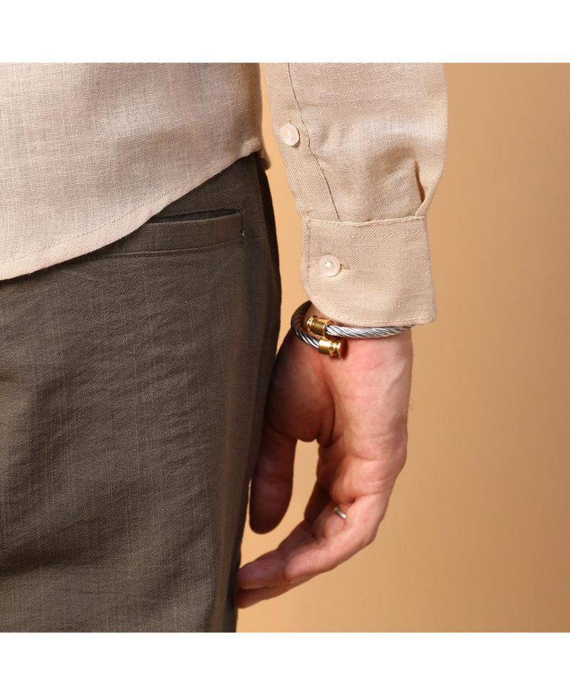 Men's Khaki Beige Solid Utility Shirt