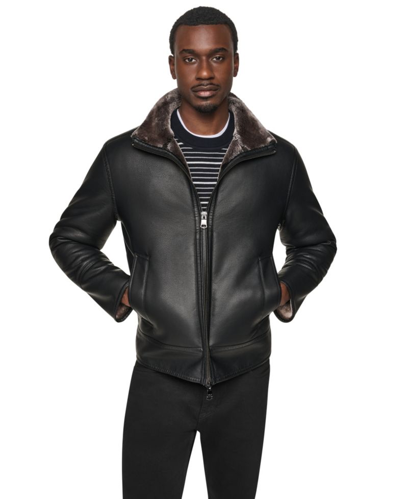 Men's Faux Fur Lined PU Jacket