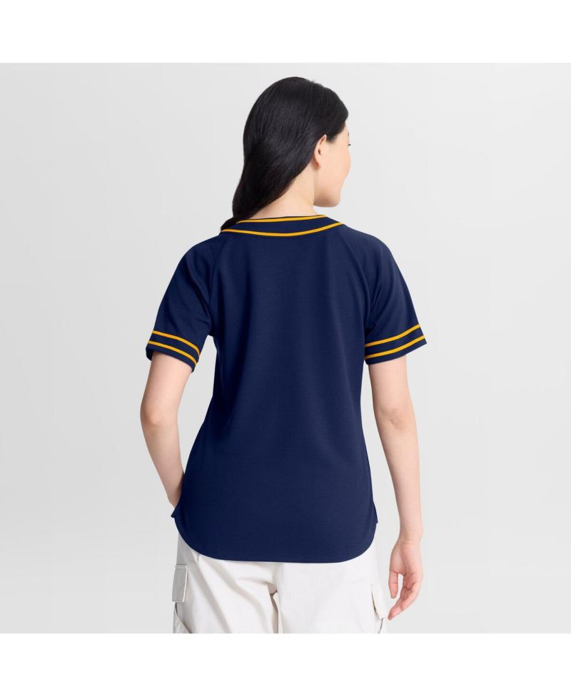 Women's Navy Milwaukee Brewers Diva Race Ahead Raglan V-Neck T-Shirt