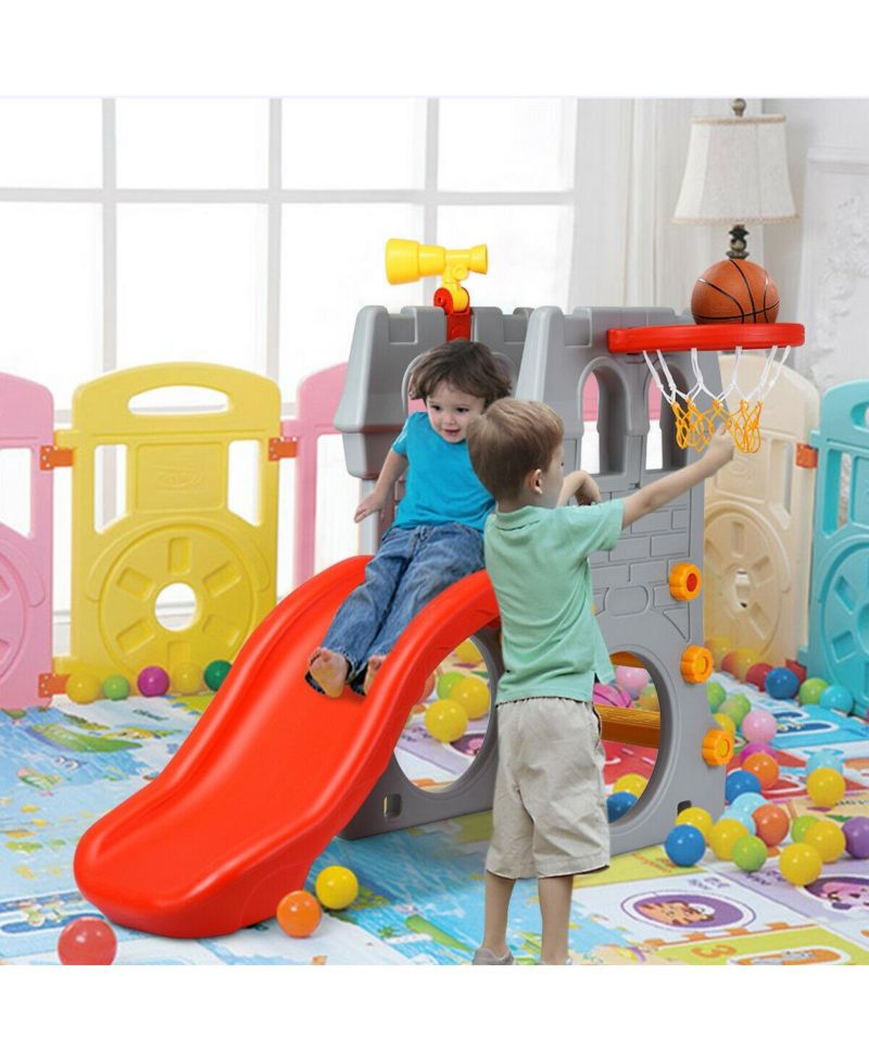 Toddler 5 in 1 Climber Slide Playset with Basketball Hoop