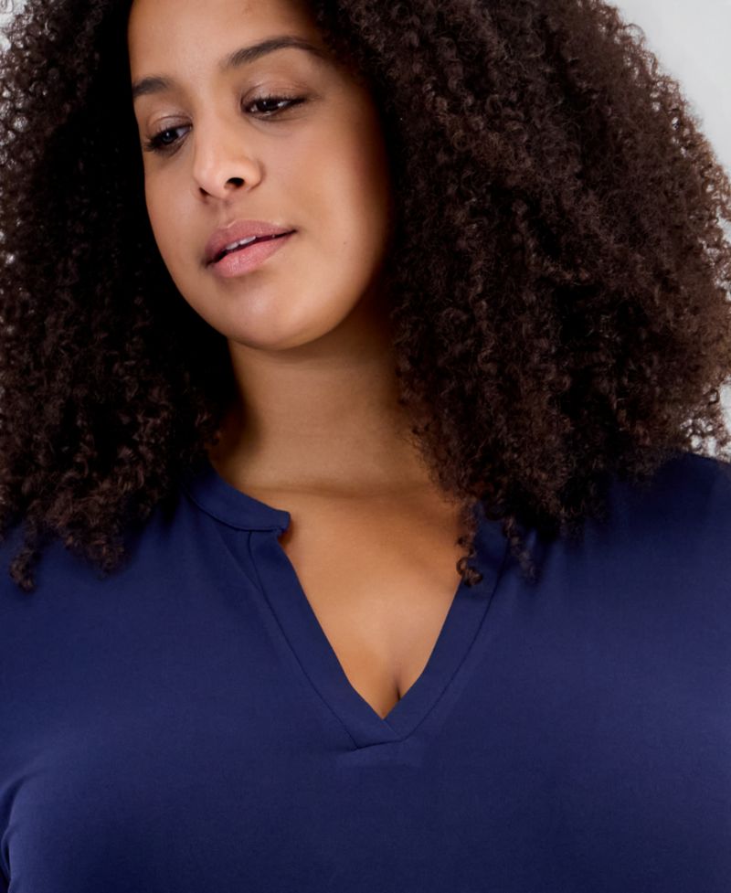 Petite 3/4-Sleeve Split Neck Tunic