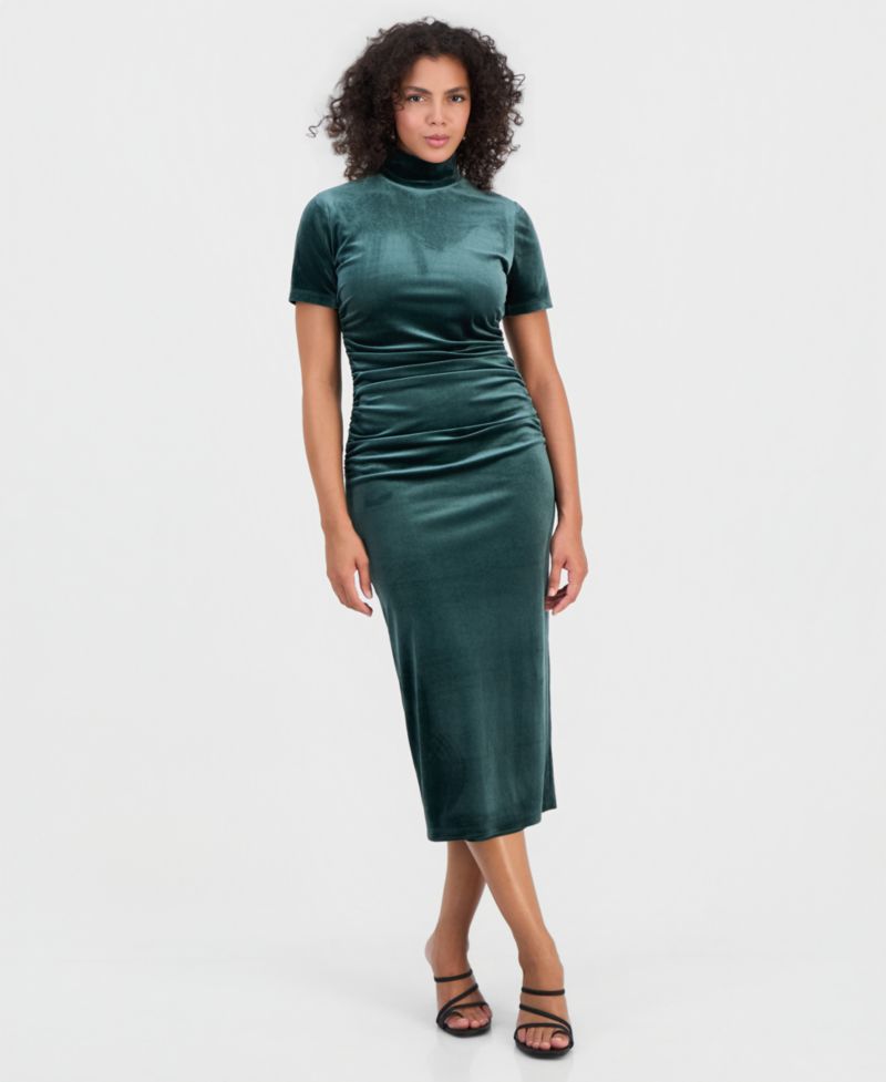 Women's Mock Neck Velvet Midi Dress