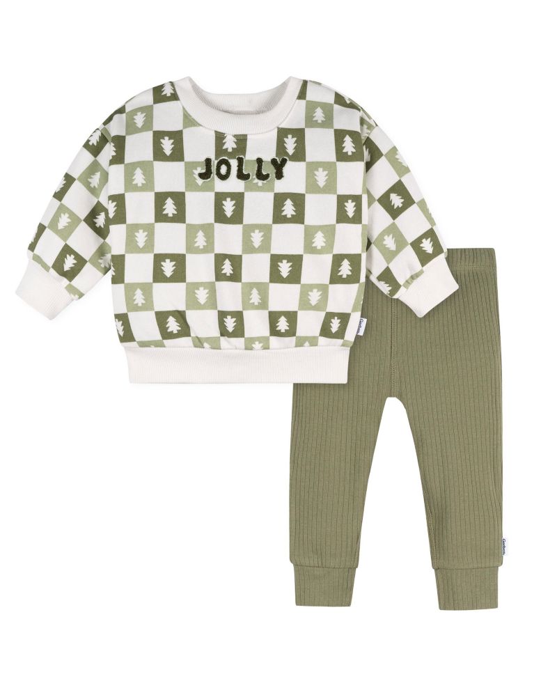 Baby Boys 2-Piece Sweatshirt and Pant Set, Green Christmas