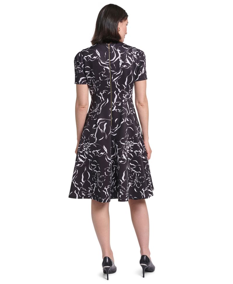 Petite Short-Sleeve Floral-Print Fit & Flare Midi Dress