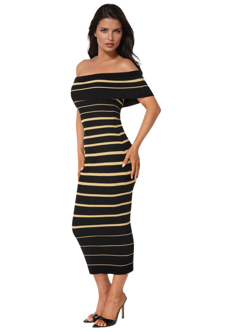 Women's Stripe Off Shoulder Maxi Dress