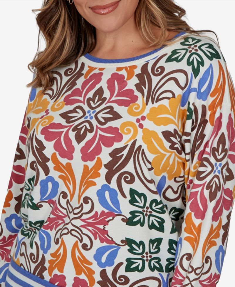 Plus Size Tipped Floral Lightweight Sweater