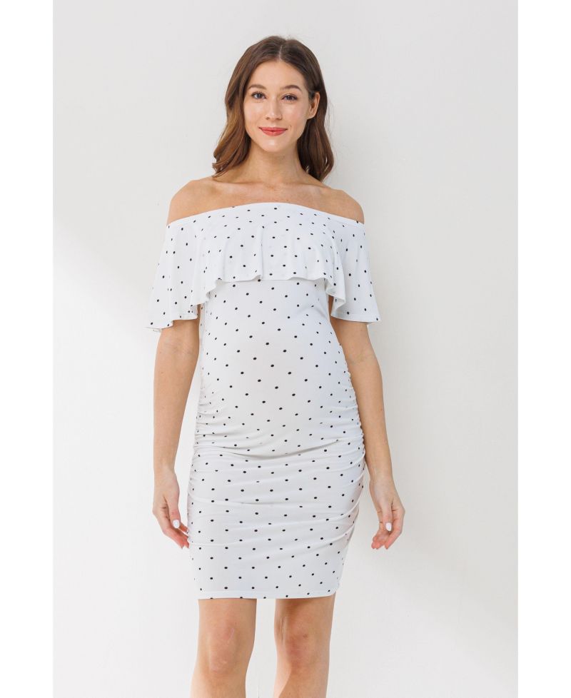 Women's Polka Dot Off-The-Shoulder Ruffle Bodycon Dress