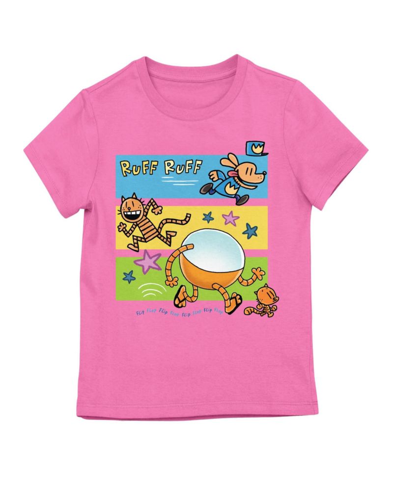Li'l Petey and 80-HD running on Pink Short Sleeve Girls T-Shirt-XL