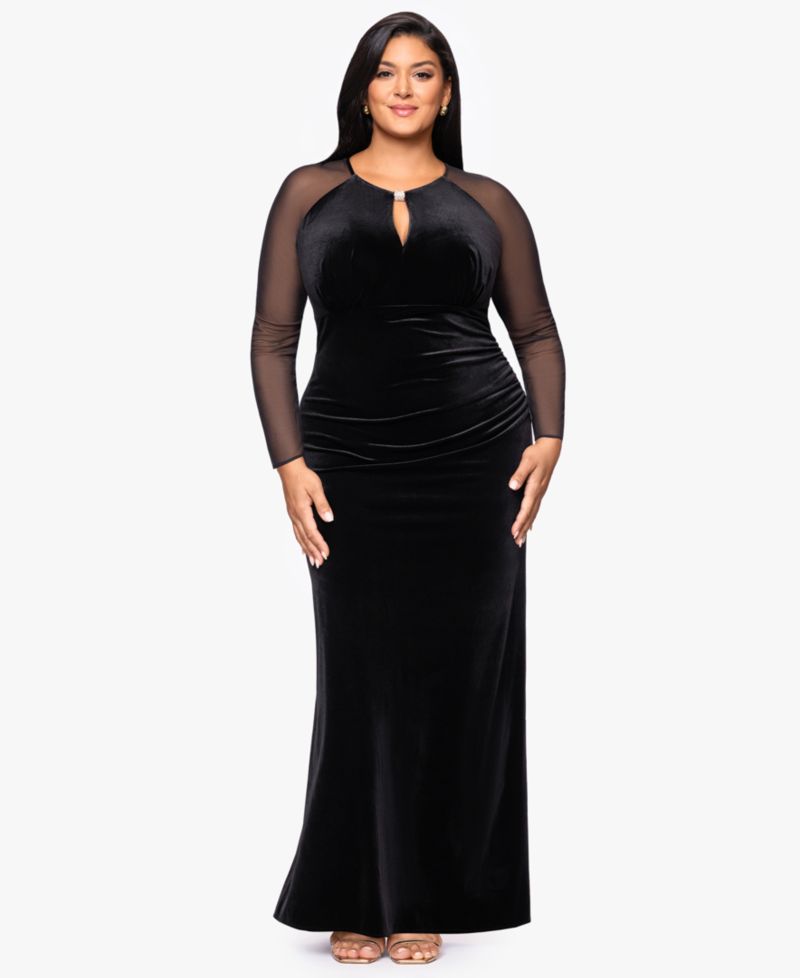 Plus Size Velvet Mesh Gown