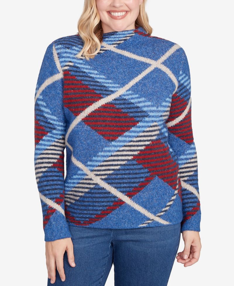 Petite Sunset Canyon Exploded Plaid Mock Neck Sweater