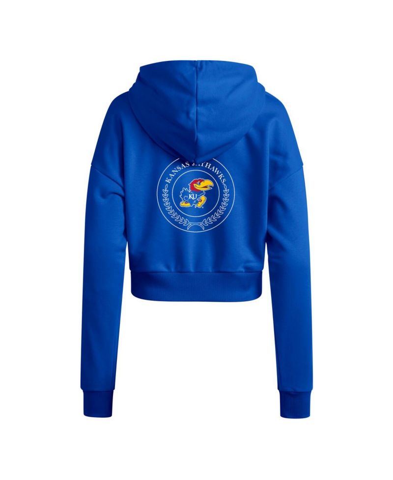 Women's Royal Kansas Jayhawks Campus Queen Cropped Pullover Hoodie
