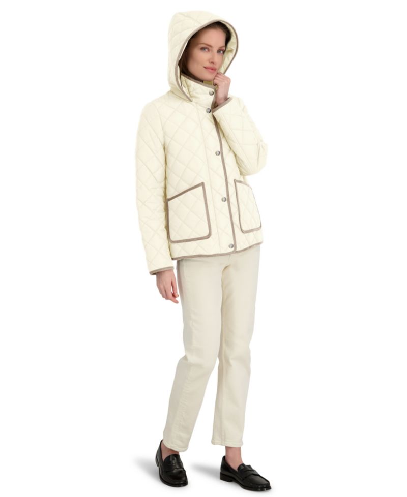 Women's Hooded Cordouroy Trim Quilted Coat