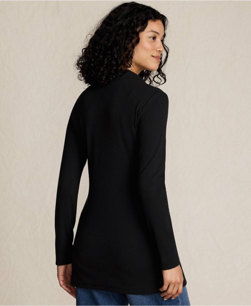 Women's Long Sleeve Polished Rib Button Through Tunic Shirt
