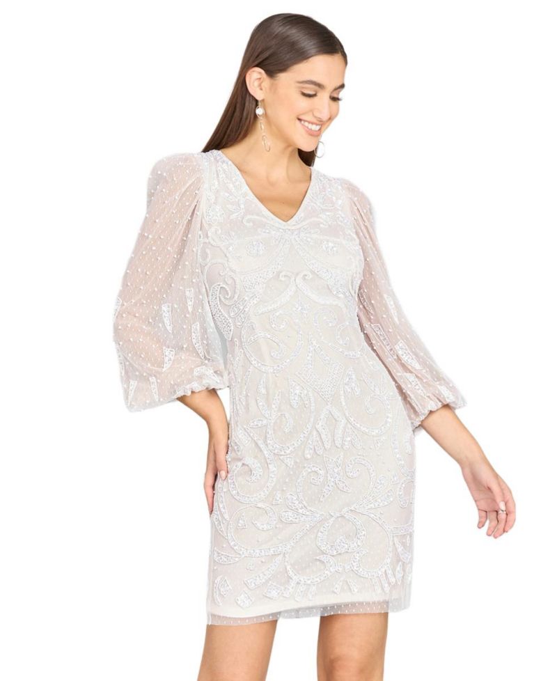 Women's V-Neck, Balloon Sleeve Bridal Mini dress