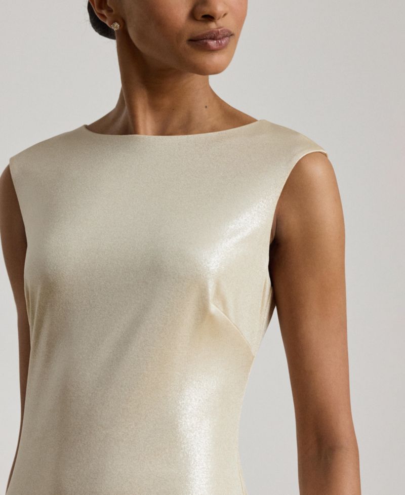 Metallic Jersey Boatneck Gown
