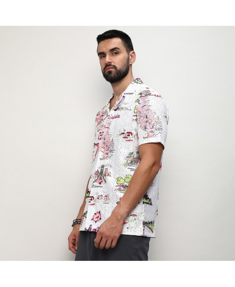 Men's Chalk White:Blush Pink Maps Shirt