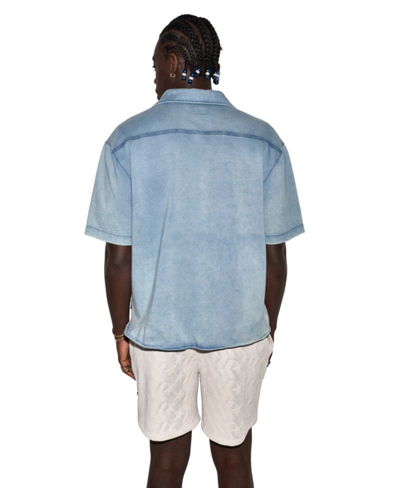 Men's Jersey Denim Short-Sleeve Collared Shirt