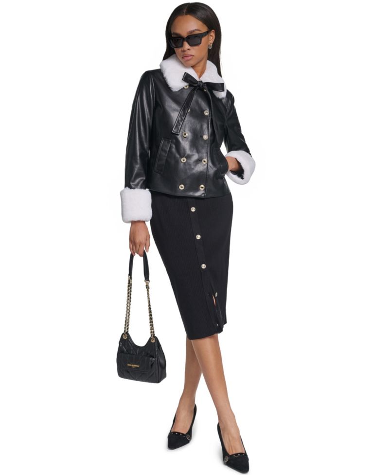 Women's Faux Fur Collar Double-Breasted Jacket