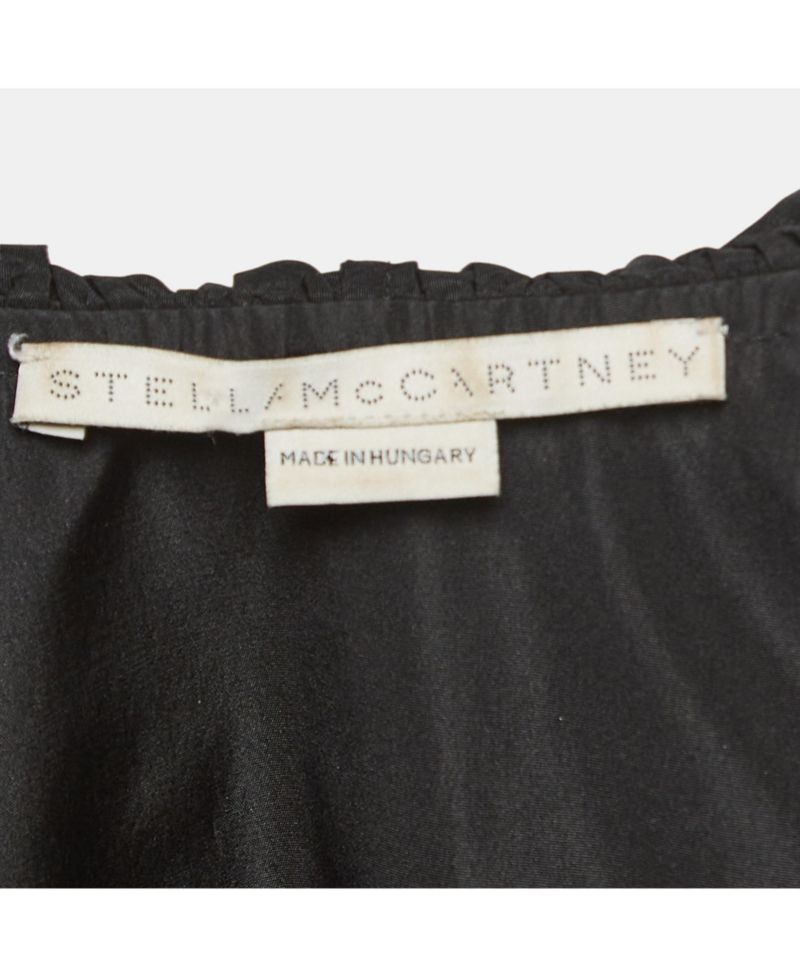 Women's Black Silk Blend Crepe Ruffled V Neck Top