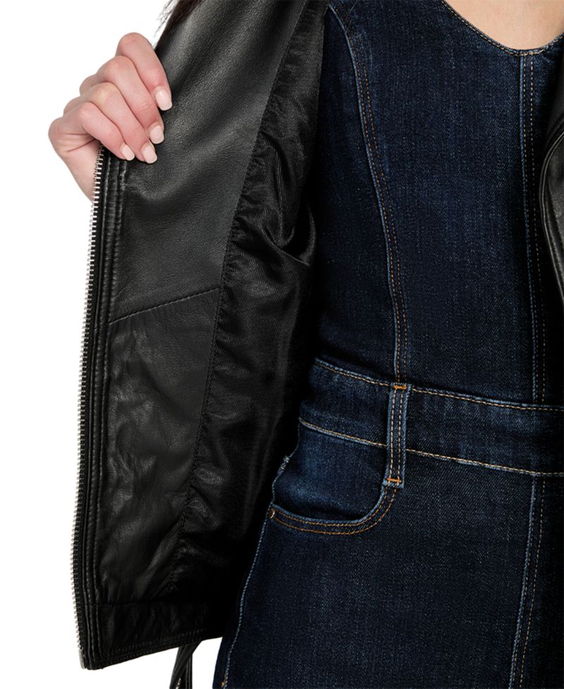 Women's Asymmetric Belted Leather Moto Jacket, Created for Macy's