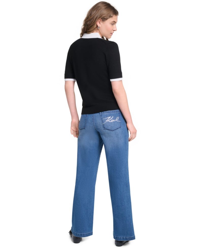Petite Short-Sleeve Contrast Collar Sweater
