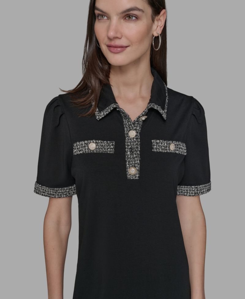Women's Tweed-Trim Button-Front Dress
