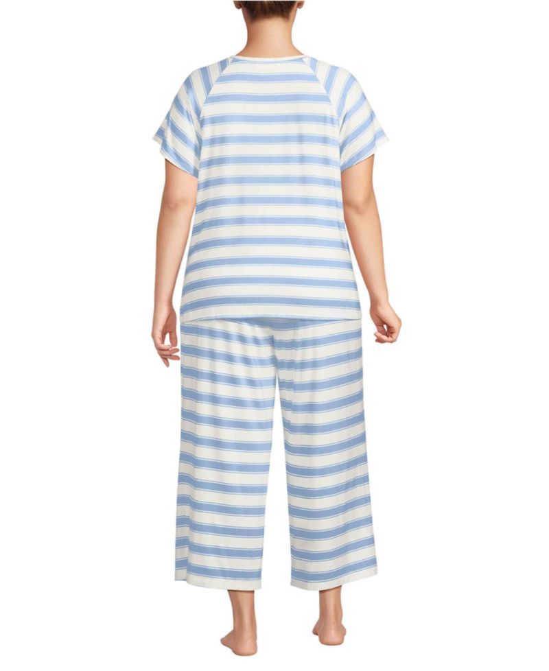 Plus Size Cooling Pajama Set - Short Sleeve Top and Crop Pants