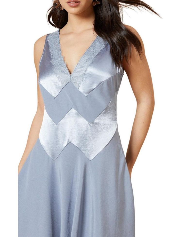 Women's V-Neck Mesh Asymmetric Midi Dress