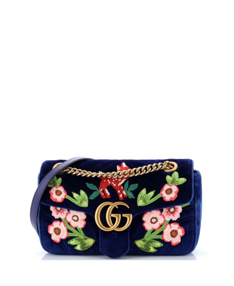 Small GG Marmont Flap Bag Embroidered Matelasse Velvet