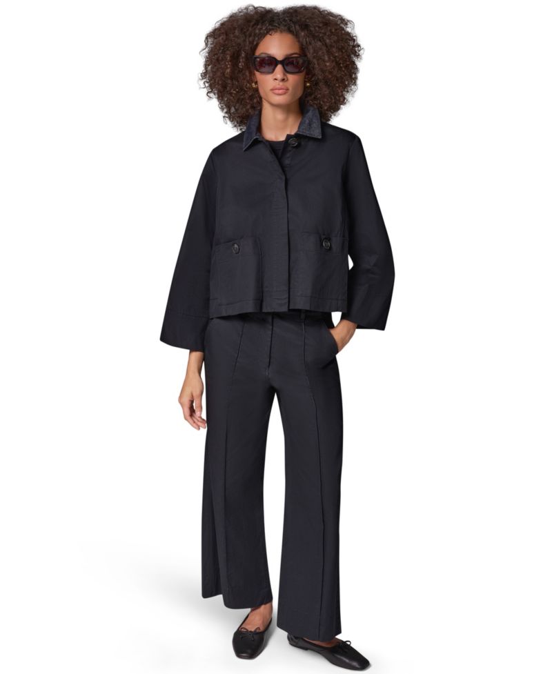 Women's Bell-Sleeve Trapeze Jacket with Denim Collar