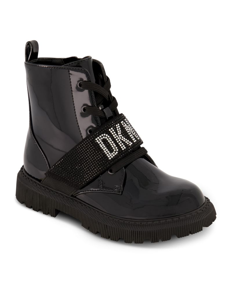 Little Girls Elastic Logo Strap Moto Boots