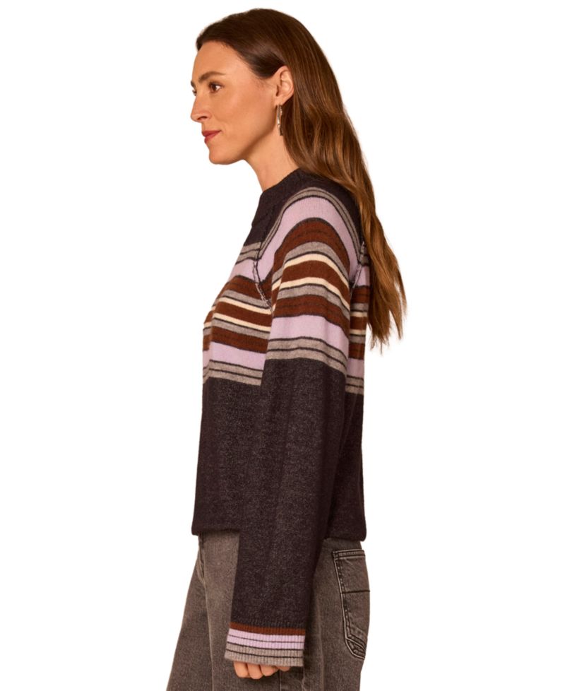 Petite Mock-Neck Striped Bubble-Hem Sweater
