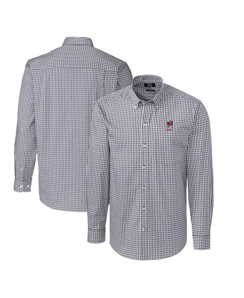 Men's Charcoal Georgia Bulldogs Alumni Logo Easy Care Stretch Gingham Dress Shirt