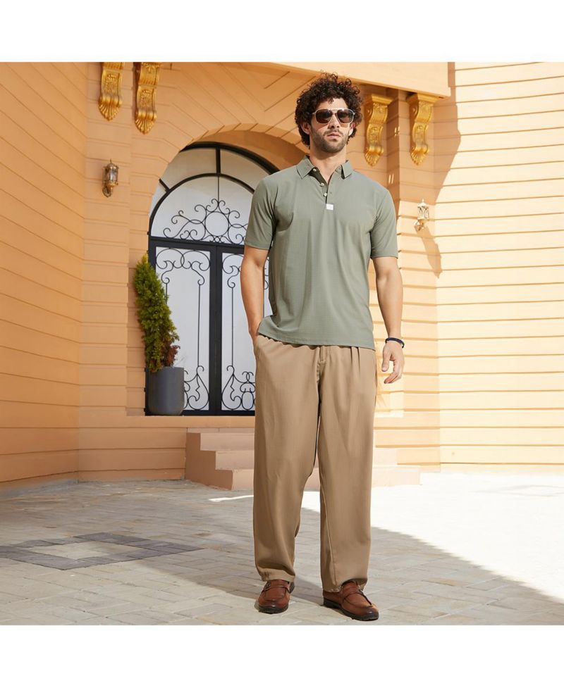 Men's Olive Green Seamless Cuboid Polo T-Shirt