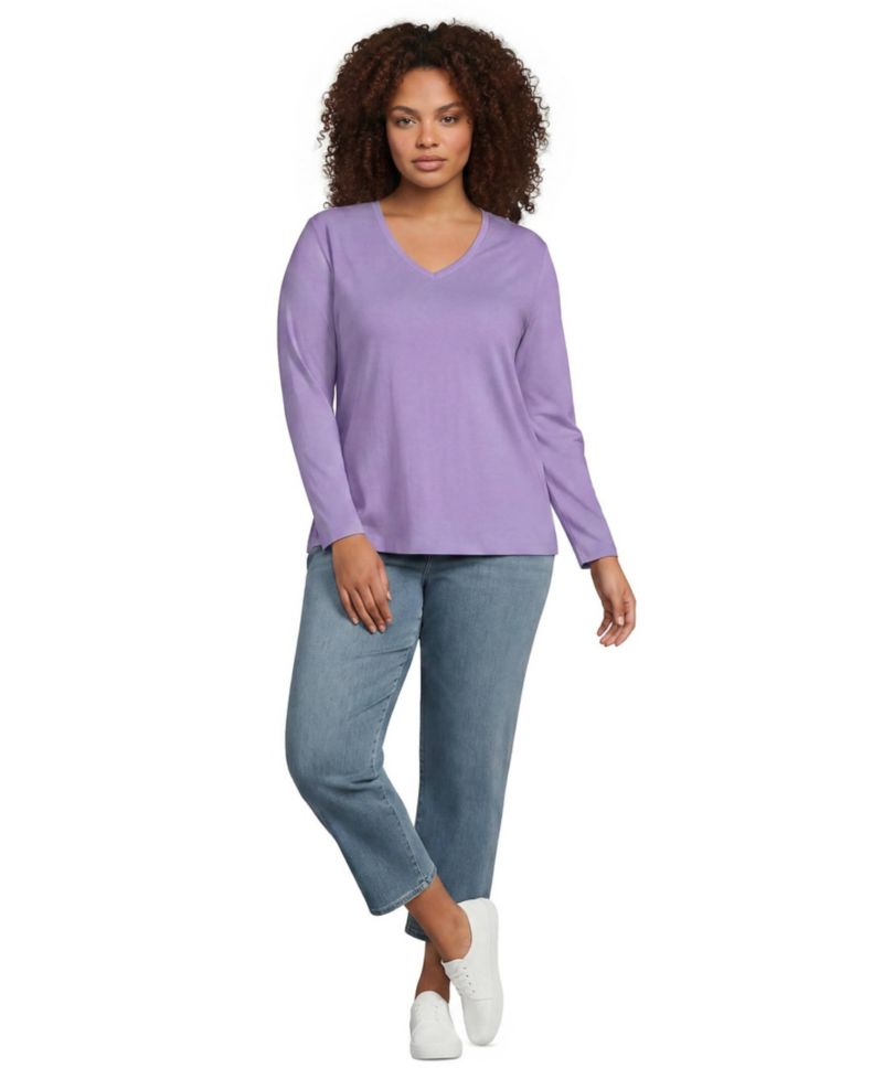 Plus Size Supima Cotton Long Sleeve V-Neck T-Shirt