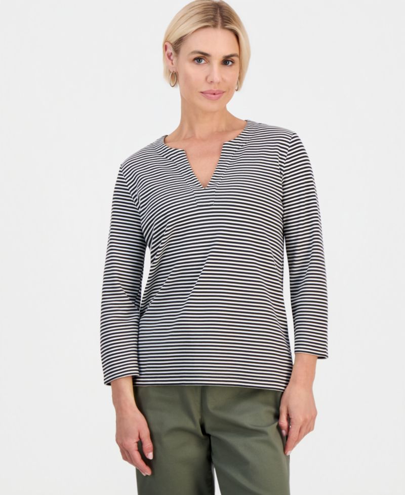 Petite Split-Neck 3/4-Sleeve Tunic, Macy's Exclusive