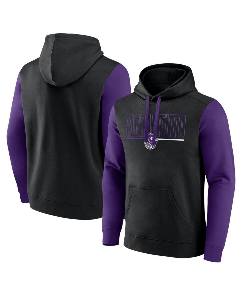 Men's Black Sacramento Kings Outline Colorblock Pullover Hoodie