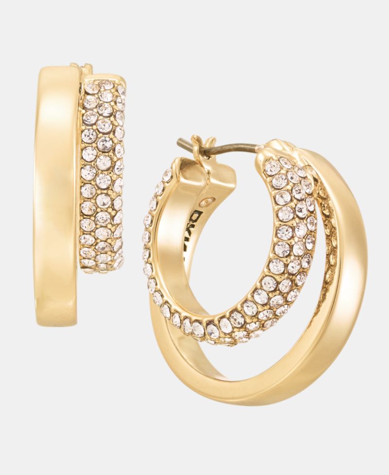 Metal-Tone Crystal Pav&eacute; Double Hoop Earrings