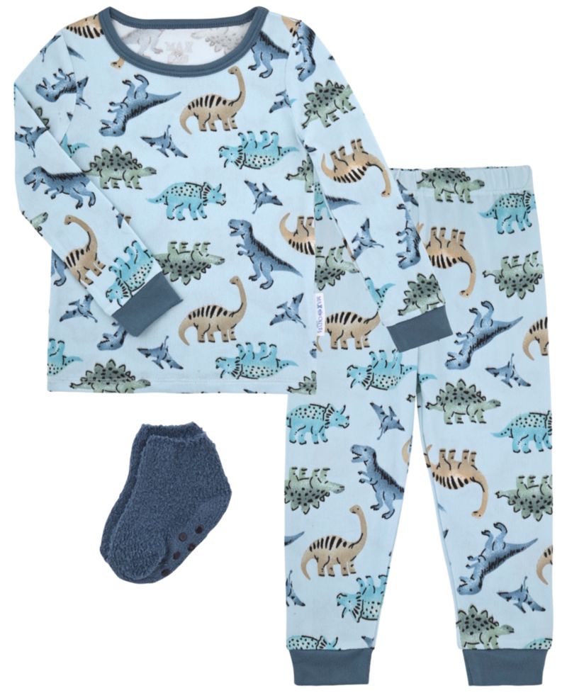 Boys' 12M-5T Dino Allover Print Pajama with Socks, 3-Piece Set