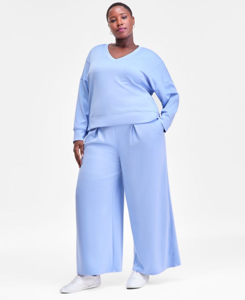 Plus Size Pull-On Wide-Leg Sweatpants