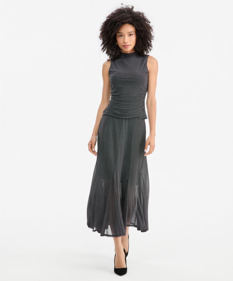 Women's Mock-Neck Printed Mesh Sleeveless Top
