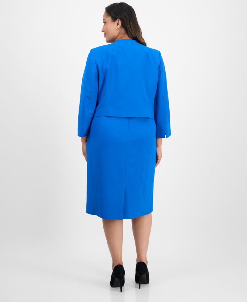 Plus Size Open-Front Collarless Jacket and Sheath 2 Piece Dress Suit