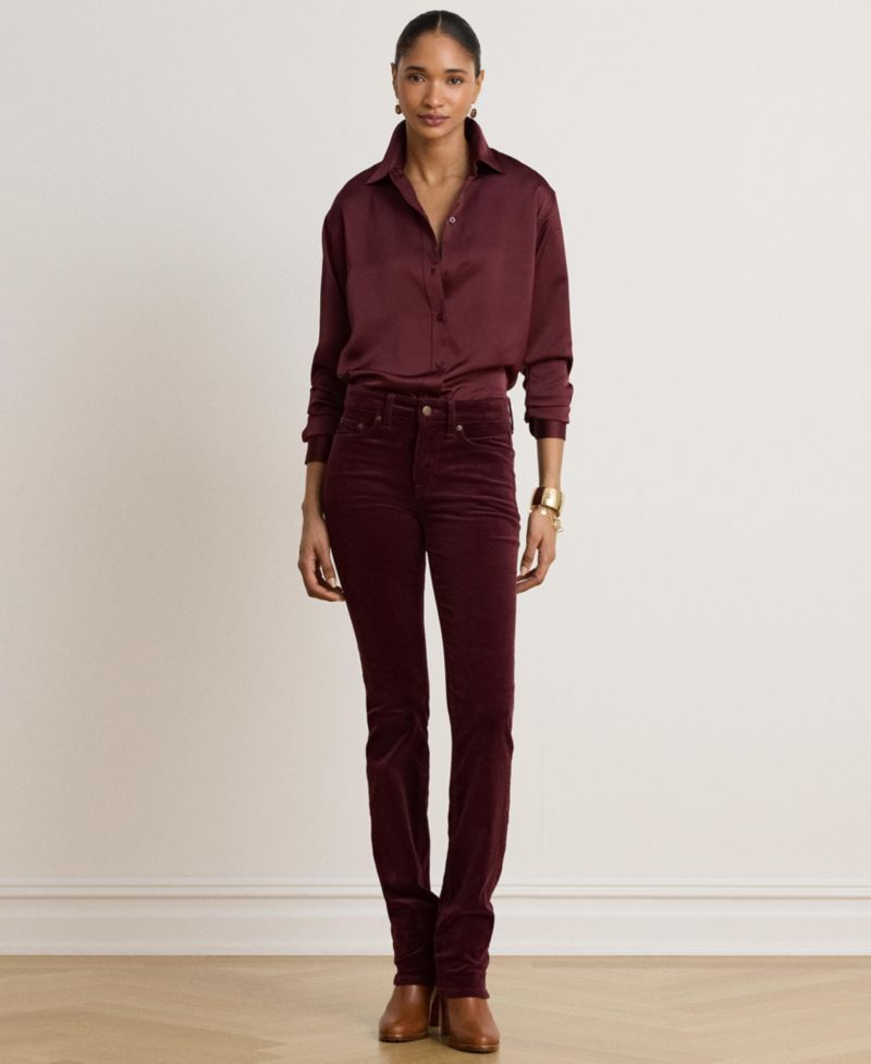 Petite Long-Sleeve Satin Blouse