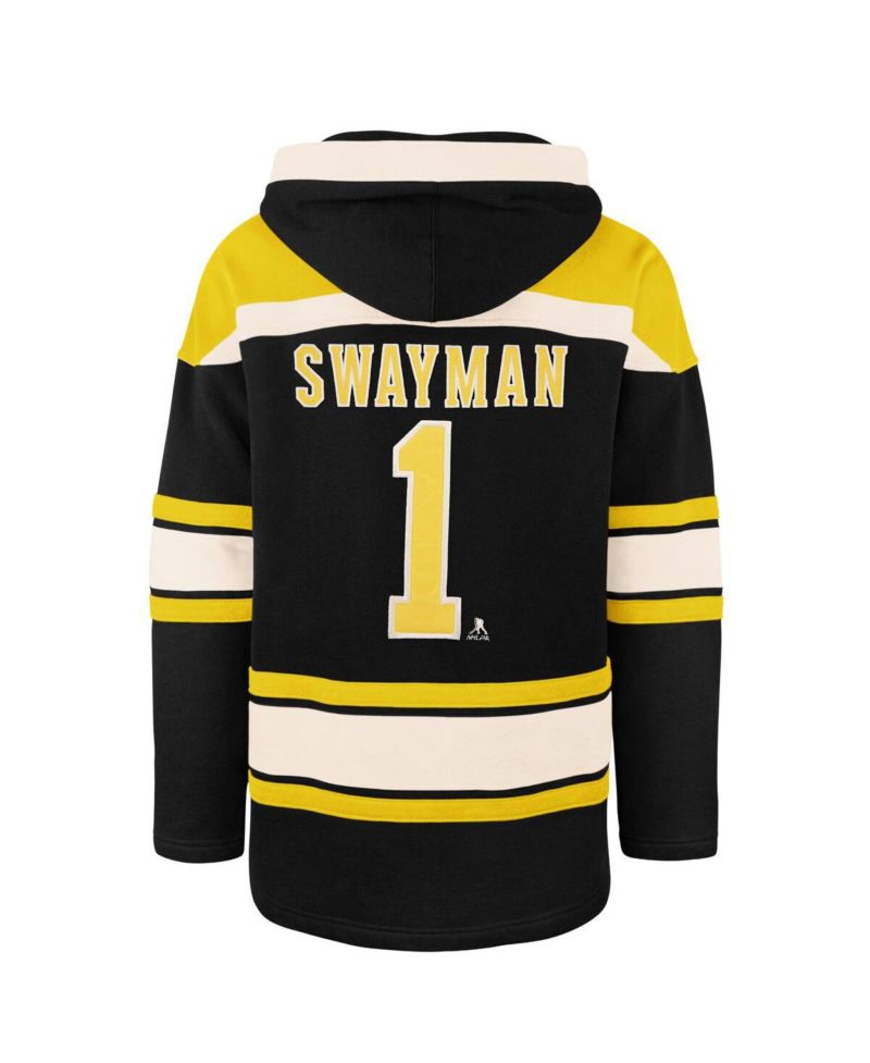 Men's Jeremy Swayman Black Boston Bruins Player Name & Number Lacer Hoodie