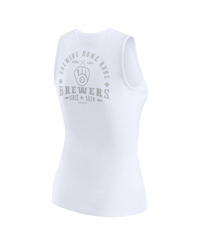 Women's White Milwaukee Brewers Rib-Knit Henley Tank Top