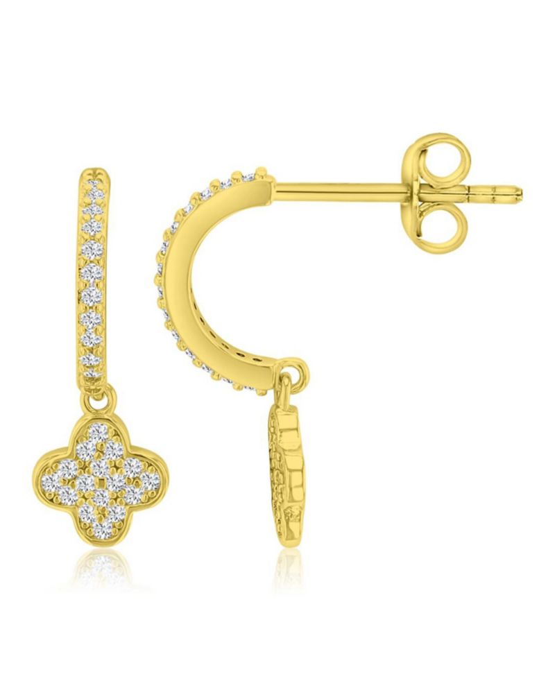 14k Gold-Plated Clover Drop J Hoop Earrings