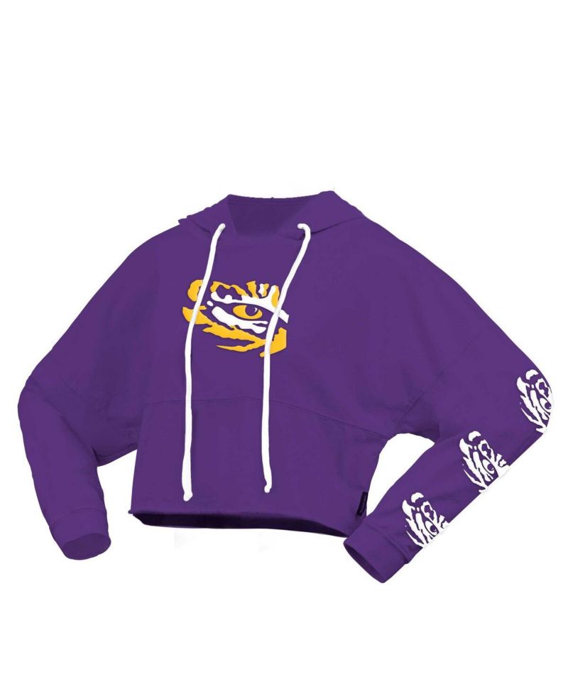 Women's Purple LSU Tigers Oversized Cropped Pullover Hoodie