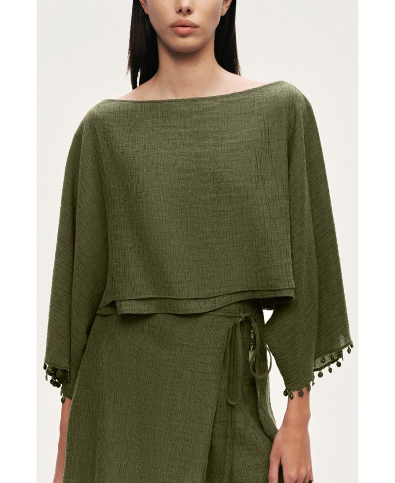Women's Cropped Boat-Neck Blouse